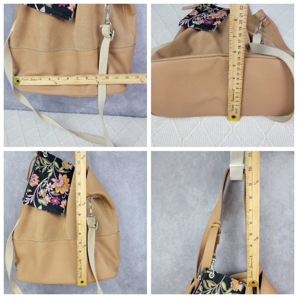 Lucky Brand Leather Suede Large Deep Shoulder Bag In Walnut cream - Picture 12 of 12